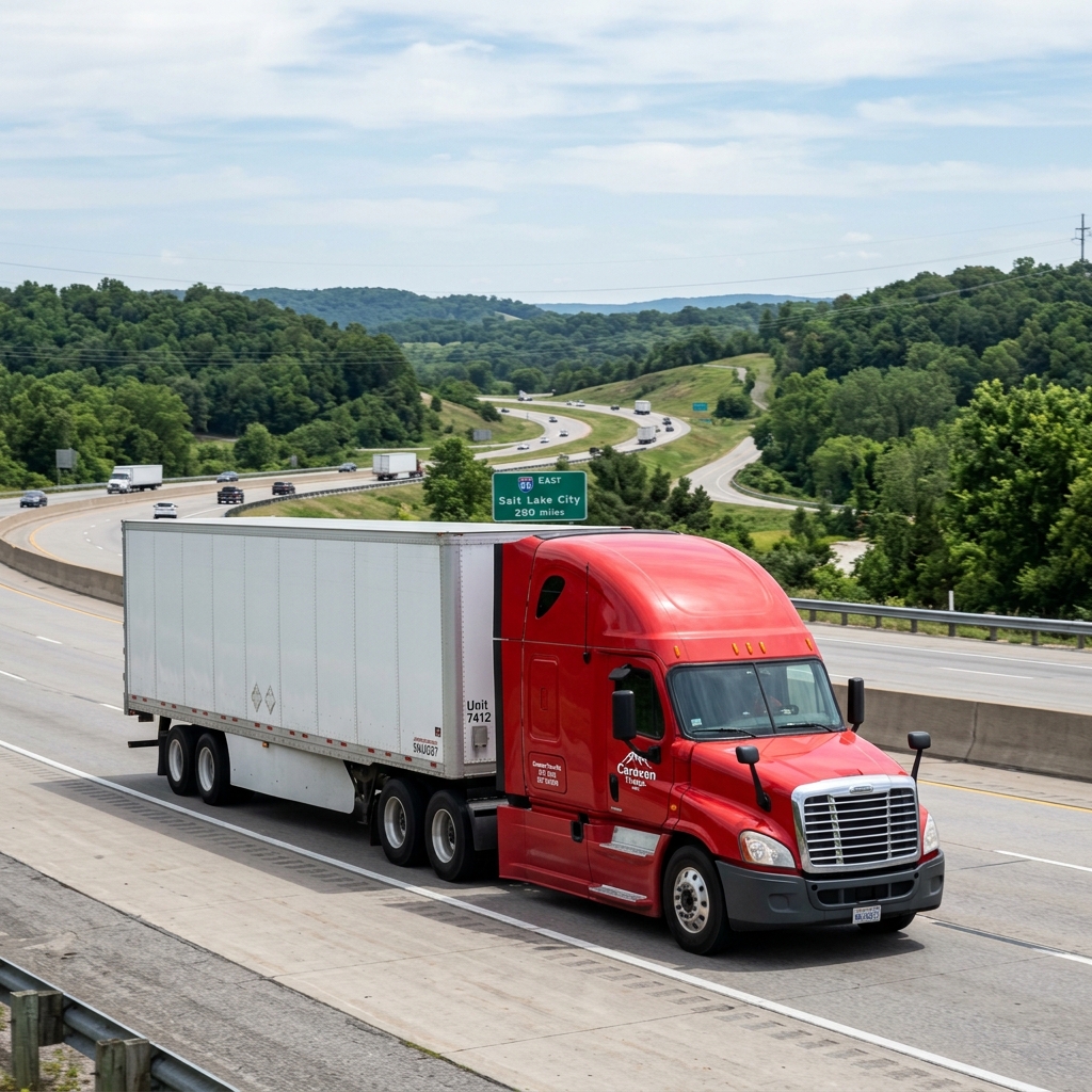 Caravan Trans Inc Freightliner Cascadia on Tennessee interstate